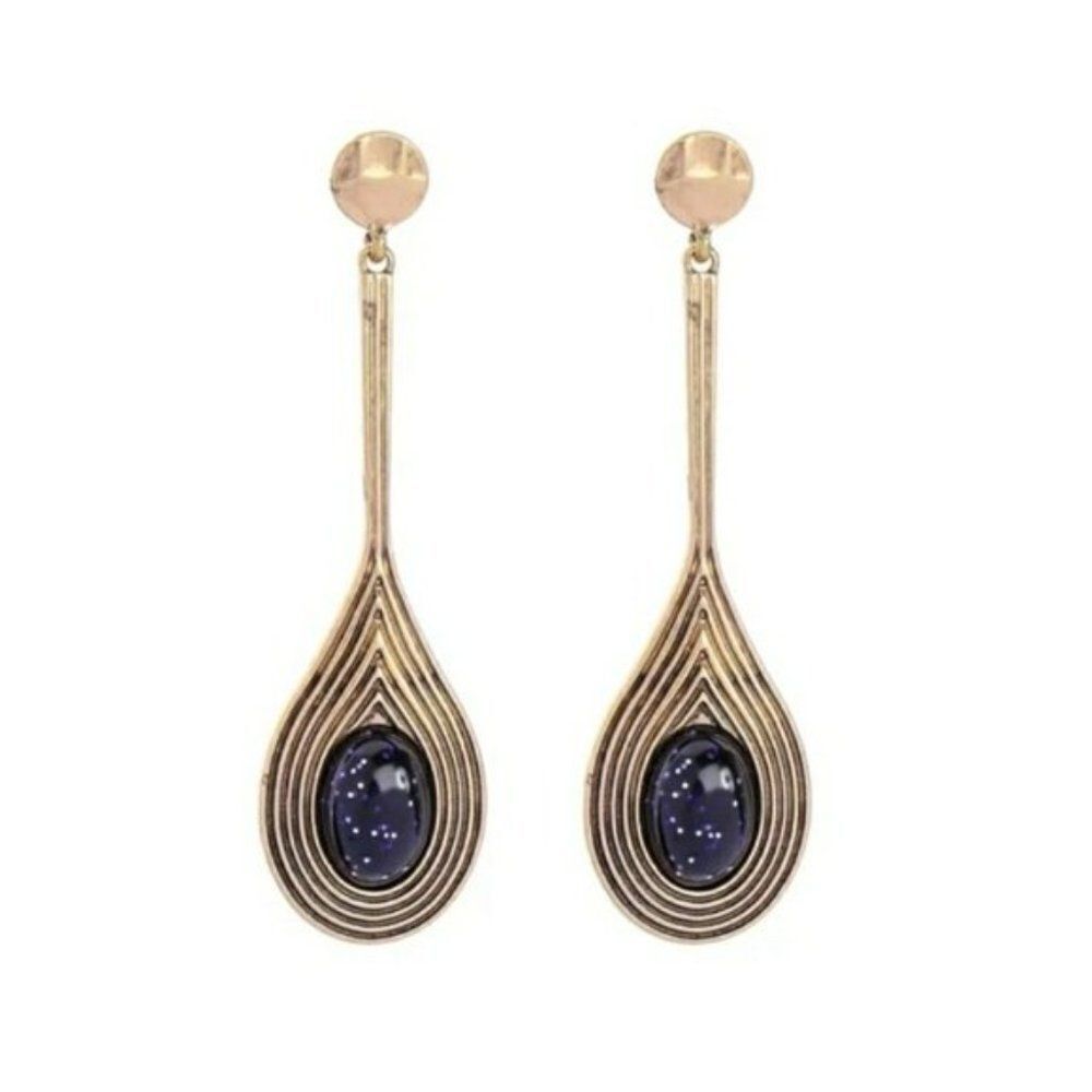 Blue Resin Rhinestone Vintage Gold Drop Dangle Statement Earrings